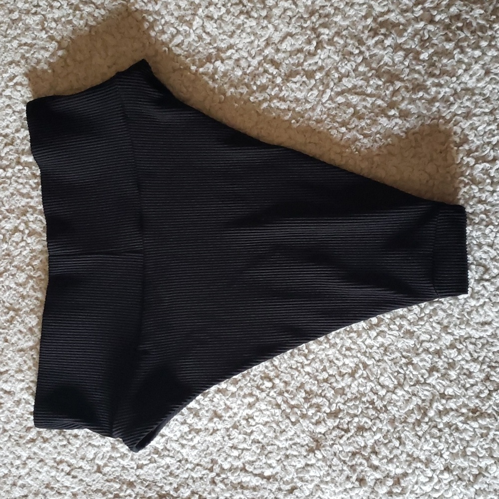 Aerie Crinkle Ribbed High Cut Banded Cheeky Bikini Bottom in Black - Picture 5 of 5